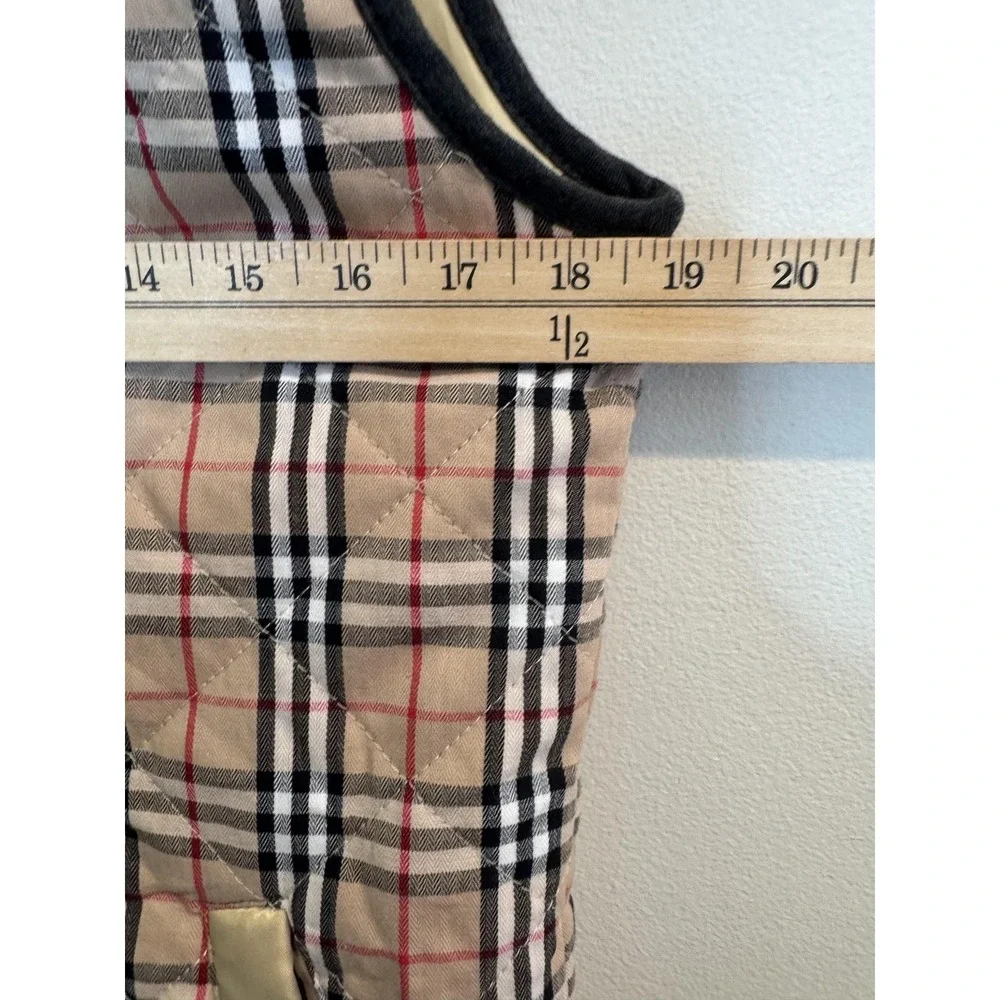 Pink Lily Vest Womens Small Beige Plaid Quilted Full Zip Collared Lined‎ Twill